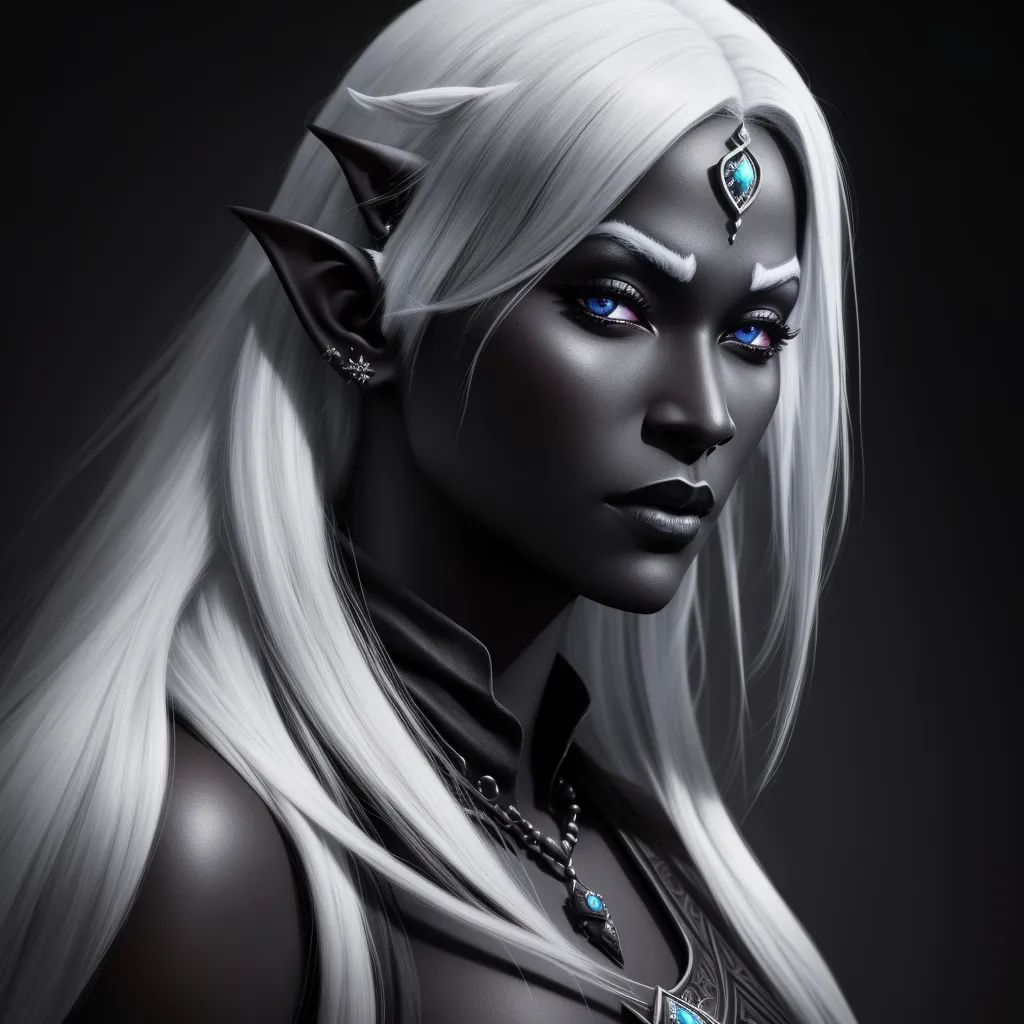 images high resolution - a woman with white hair and blue eyes wearing a necklace and earrings with a cat's head on it, by Lois van Baarle