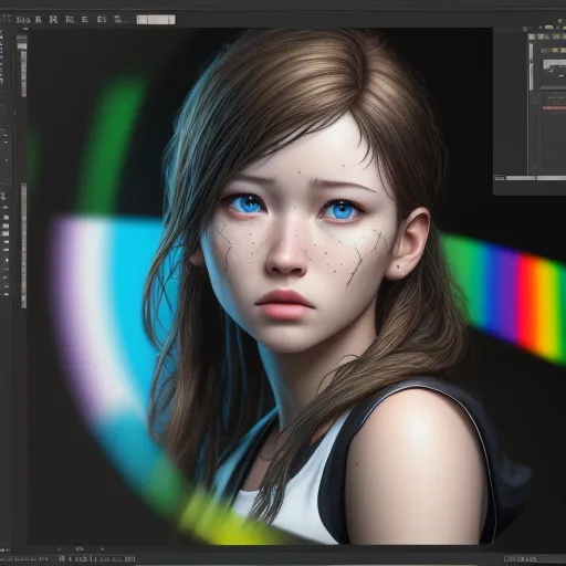 hd photo online - a girl with blue eyes and a rainbow background in a photohopped image of her face and body, by Terada Katsuya