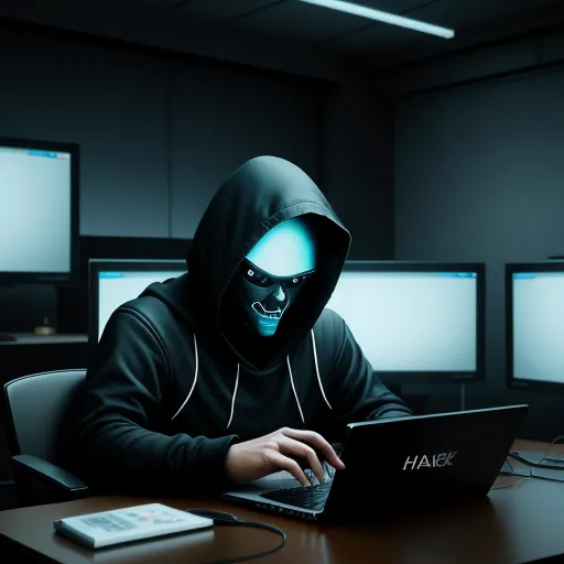 4k quality converter photo - a man in a hooded jacket using a laptop computer in a dark room with multiple monitors on the wall, by Hendrik van Steenwijk I