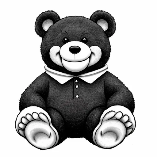 text to image generator ai - a black and white teddy bear with a collar and a white shirt on it's chest and feet, by Shohei Otomo