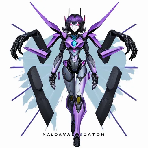 convert photo to 4k online - a futuristic woman with purple hair and a blue eye and a purple body with black wings and a blue eye, by Terada Katsuya