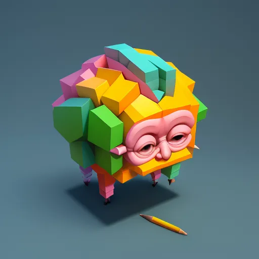 image ai generator from text - a 3d image of a man with a colorful cube head and a pencil in his mouth, with a gray background, by Mike Winkelmann (Beeple)