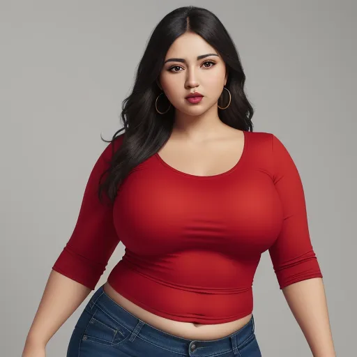 change pictures: latin woman with chubby belly in tight jeans and