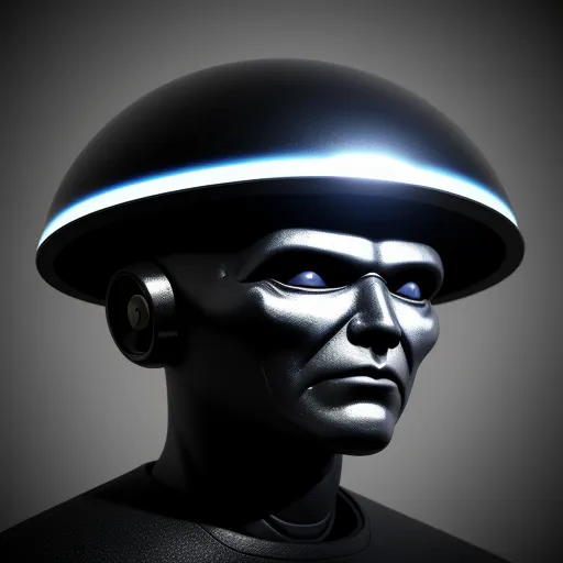 best text-to image ai - a futuristic man with a helmet and ear phones on his head and a black background with a gray background, by Shusei Nagaoko