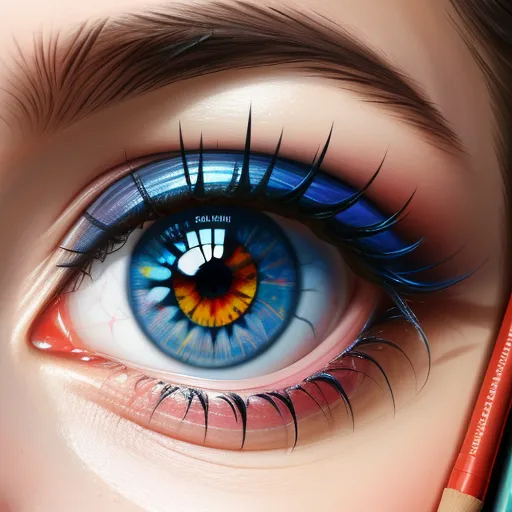 change image resolution online - a close up of a blue eye with a pencil in it's eyeliners and a red pencil in the eye, by Daniela Uhlig