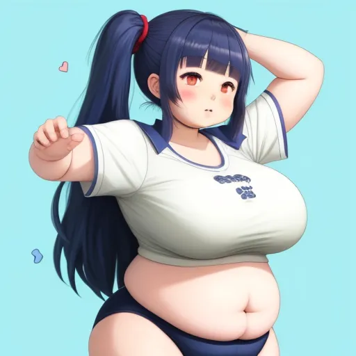 ai image generator free: Chubby anime girl grabbeing belly