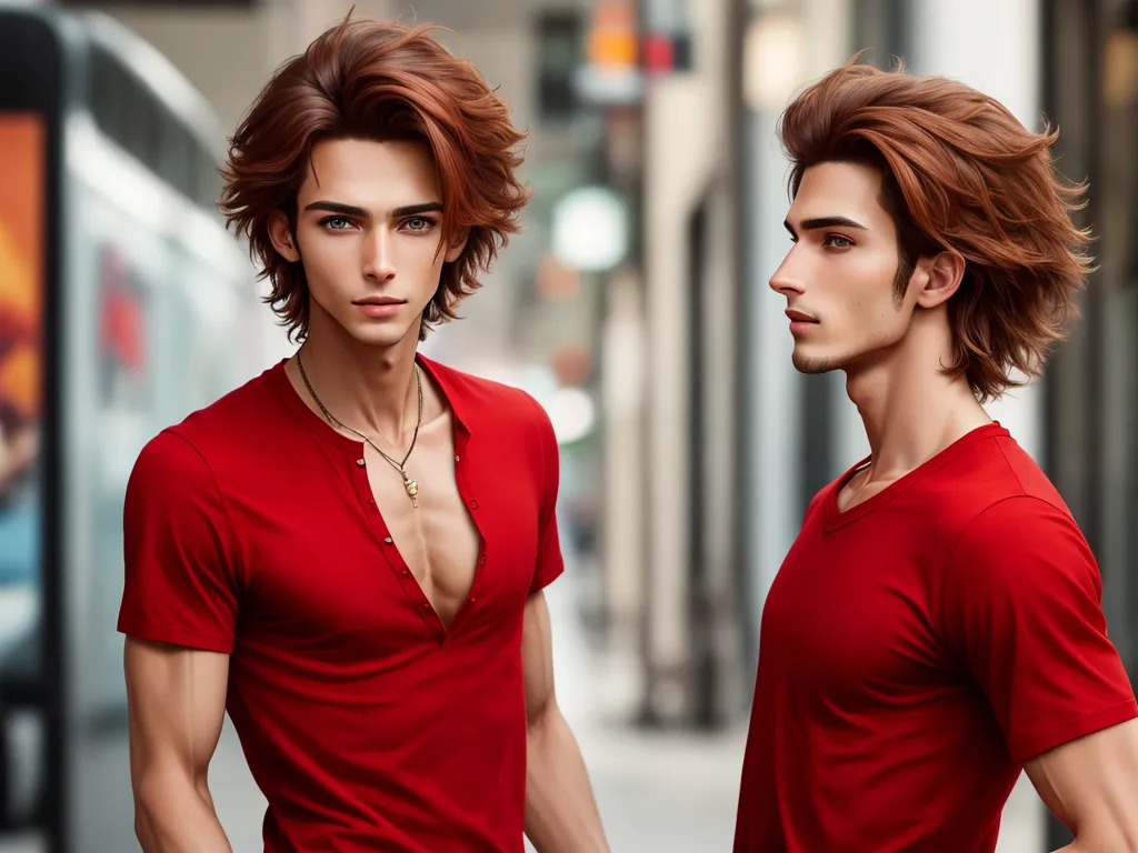 a man with a red shirt and a man with a red shirt on are standing next to each other, by Hendrik van Steenwijk I