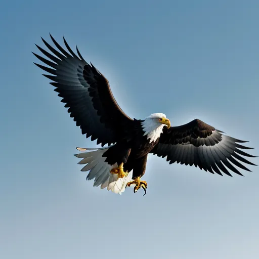 enhancer - a bald eagle flying through a blue sky with its wings spread out and talons out, with a fish in its talon, by John James Audubon