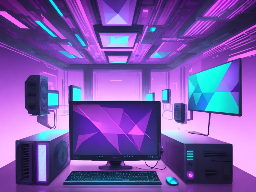best ai image app - a computer monitor sitting on top of a desk next to a keyboard and monitor monitor on a desk with speakers, by James Gilleard