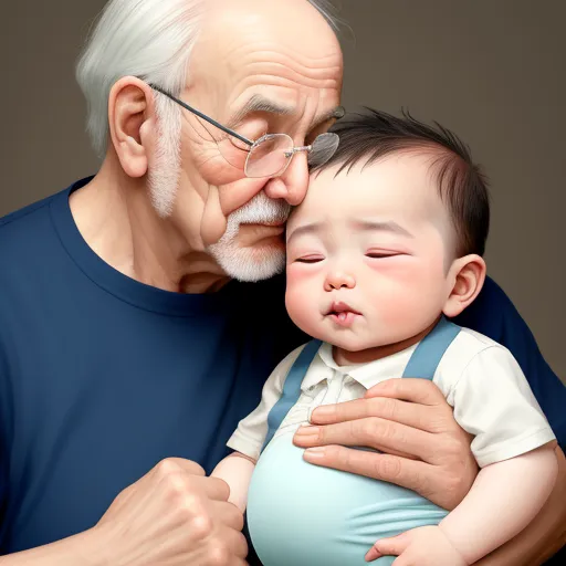 text ai image generator - a man holding a baby while he is holding his head in his hands and a baby is sleeping on his chest, by Adam Martinakis