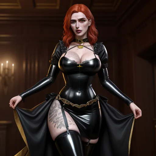 a woman in a black outfit with a sword and a cape on her chest and a black cape on her chest, by Edmond Xavier Kapp