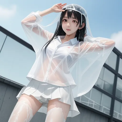 ai image app - a woman in a white shirt and white skirt with a veil on her head and a white shirt on her head, by Chen Daofu