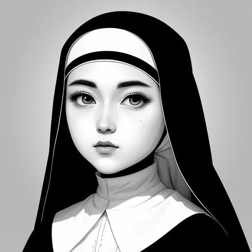 pixel to inches conversion - a black and white photo of a nun with a cross on her head and a necklace on her neck, by Daniela Uhlig