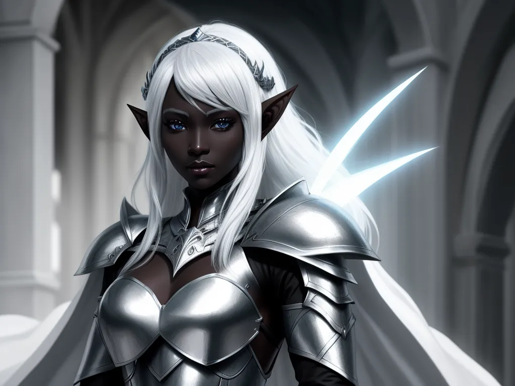 ai based photo enhancer - a woman dressed in a silver outfit with a sword in her hand and a white cloak on her shoulder, by Daniela Uhlig