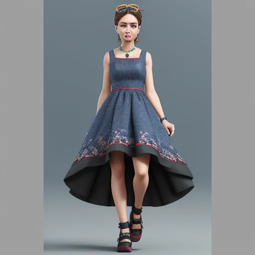 how to increase picture resolution - a woman in a dress with a high low neckline and a high low skirt, standing in front of a gray background, by Chen Daofu