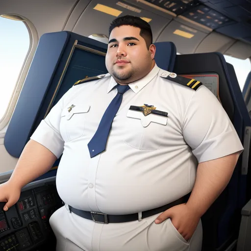 turn photos to 4k - a man in a uniform is standing in a plane cabin with his hands on his hips and his hands on his hips, by Botero