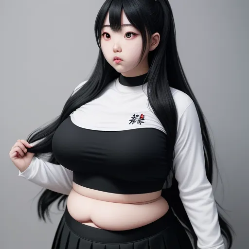 best text-to image ai - a woman with long black hair and a black skirt is posing for a picture with her hands on her hips, by Terada Katsuya
