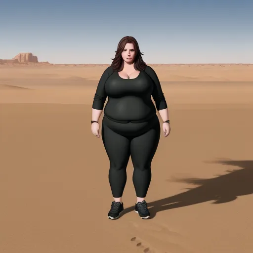 a woman in a black outfit standing in a desert area with a shadow of a person on the ground, by Billie Waters