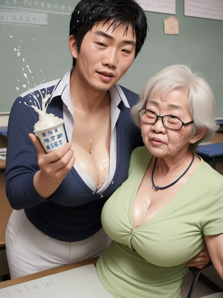 convert photo to picture: Man have sex with Sexy Asian granny teacher semen