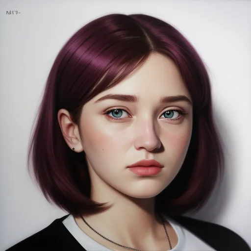 a digital painting of a woman with purple hair and a necklace on her neck and a white background with a white background, by Daniela Uhlig