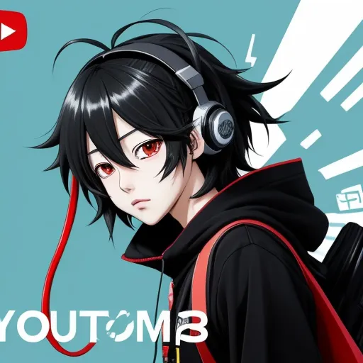 a man with headphones on his head and a red backpack behind him, with the words youtubem3 on it, by Toei Animations