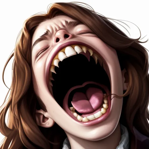 a woman with her mouth open and a toothy grin on her face and mouth open with her mouth wide open, by Daniela Uhlig