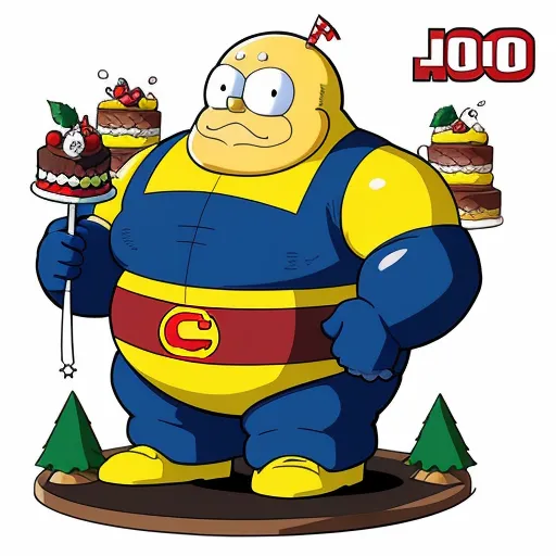 turn picture online - a cartoon character holding a cake on a plate with a caption that reads, ool, the fat guy, by Akira Toriyama