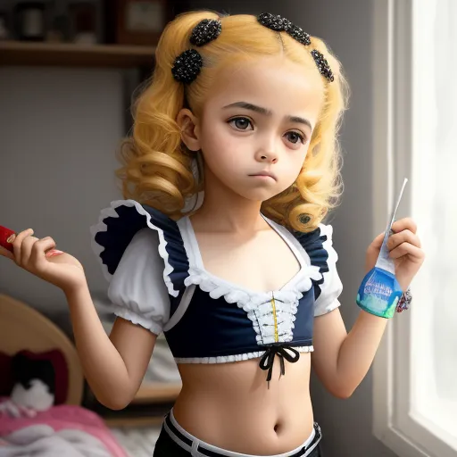 turn photos to 4k - a doll is holding a bottle of toothpaste and a toothbrush in her hand and a doll is standing next to her, by Daniela Uhlig