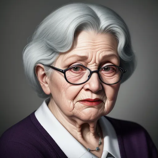 a woman with glasses and a sweater on is looking at the camera with a serious look on her face, by Daniel Seghers