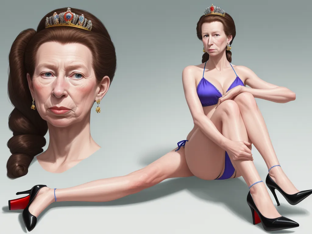 turn image into hd - a woman in a bikini and high heels is shown in a digital painting style, with a crown on her head, by Hsiao-Ron Cheng