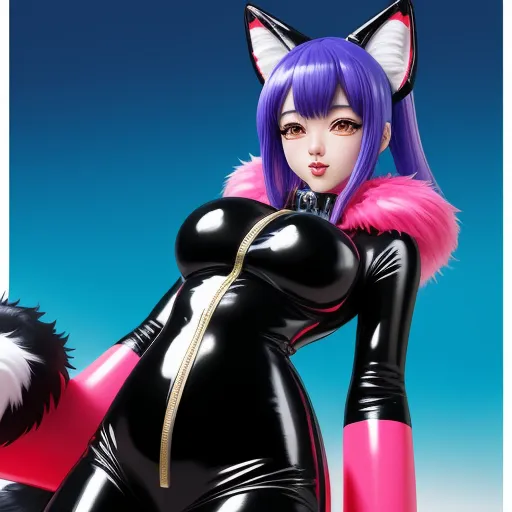 4k ultra hd photo converter - a woman in a cat suit with a cat tail on her head and a cat tail on her chest, by Hanabusa Itchō