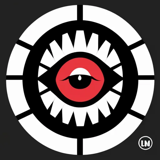 a red and white eye with a black background and a white circle with a black background and a red eye, by Saul Bass