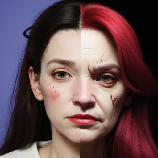 make picture 1080p - a woman with red hair and a half - face makeup make - up of herself with a bloody face, by Elsa Bleda