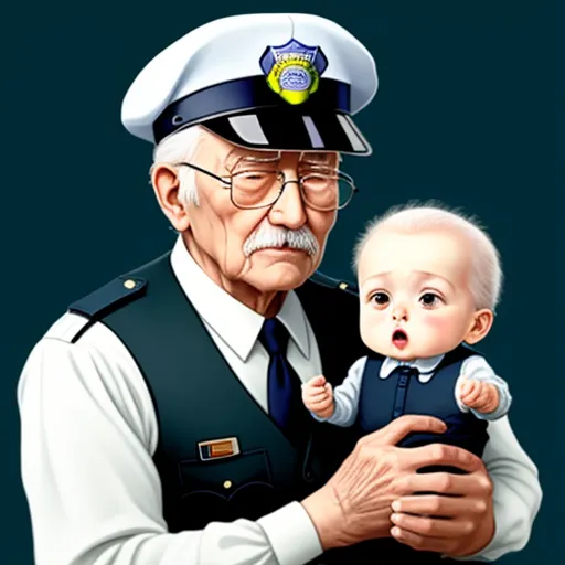 text to picture generator ai - a man holding a baby in his arms while wearing a police uniform and holding a baby in his arms, by Shusei Nagaoko