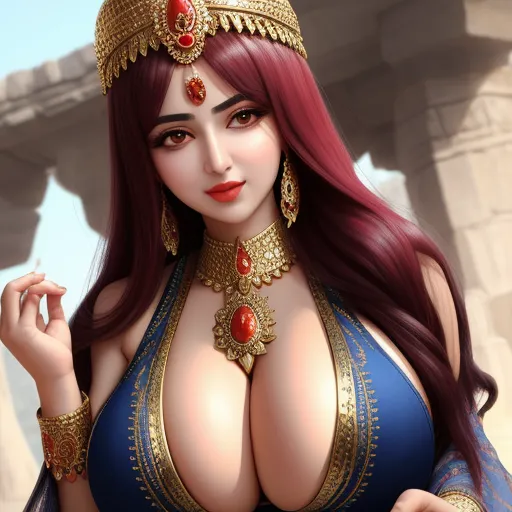 a very pretty woman in a very sexy outfit with big breast and big breast breasts, wearing a crown and holding a cigarette, by theCHAMBA