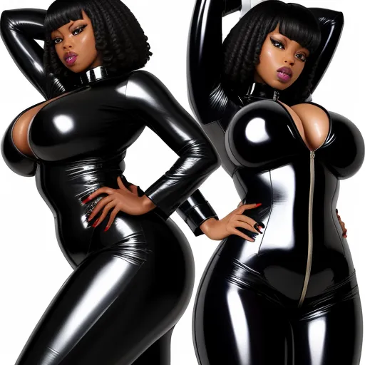 two women in black catsuits posing for a picture together, one of them is wearing a black cat suit, by Kehinde Wiley