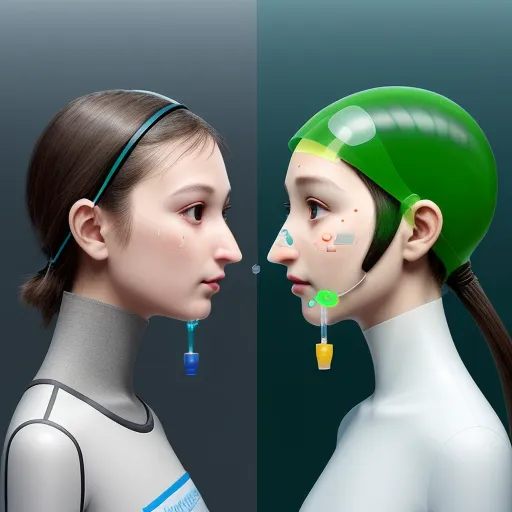 free online upscaler - a woman with a green helmet and a woman with a yellow cup in her mouth with a green nosepiece, by Terada Katsuya