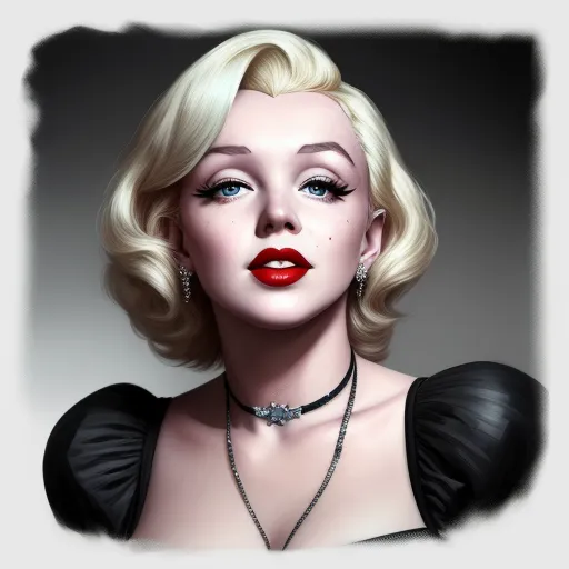 a digital painting of a woman with blonde hair and blue eyes wearing a black dress and a necklace with a diamond clasp, by George Manson