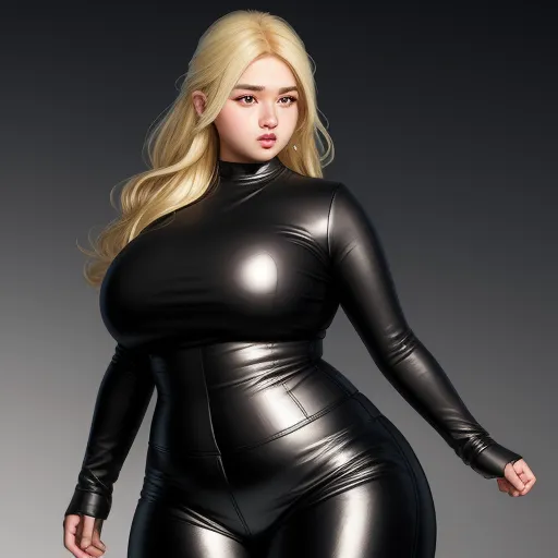 a woman in a black latex outfit posing for a picture with her hands on her hips and her right hand on her hip, by Hirohiko Araki