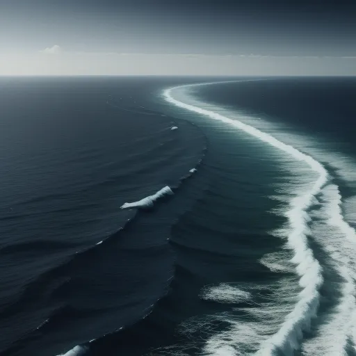 a long stretch of water with a wave coming in to shore and a boat in the distance on the water, by David Burdeny