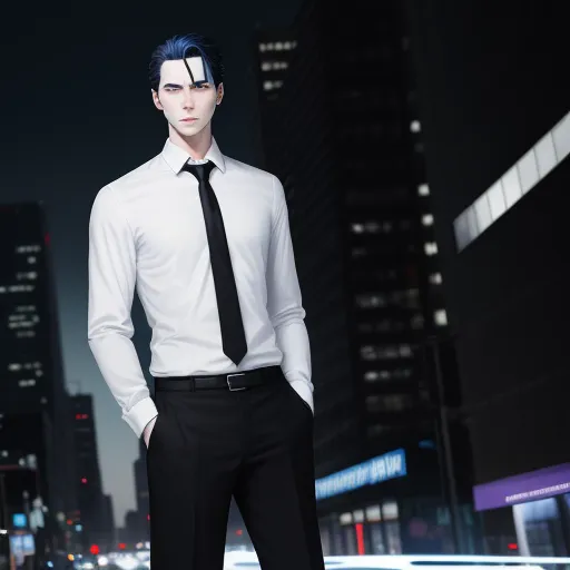 make photos hd free - a man in a suit and tie standing in a city at night with his hands on his hips and his hands on his hips, by Terada Katsuya