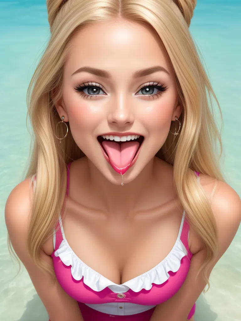free ai image generator from text - a digital painting of a woman in a bikini sticking out her tongue in the water with a blue background, by Hendrik van Steenwijk I