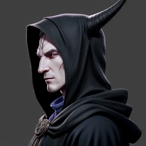 a man in a black hoodie with horns on his head and a black cape on his head, with a black hoodie on, by François Louis Thomas Francia