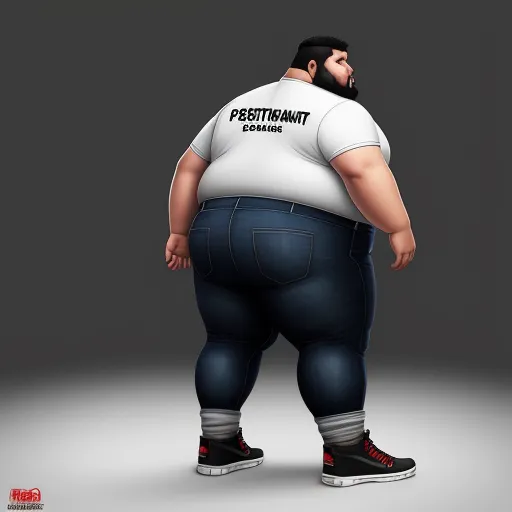 a fat man in a white shirt and jeans is standing in a pose with his hands on his hips, by Pixar Concept Artists