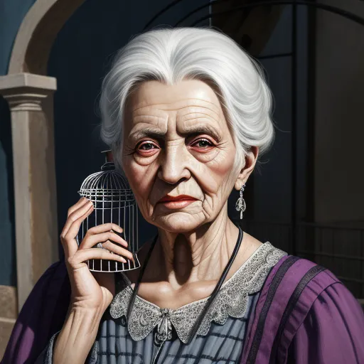 convertir foto a hd: Beautiful old lady in Cremela with a cage in her