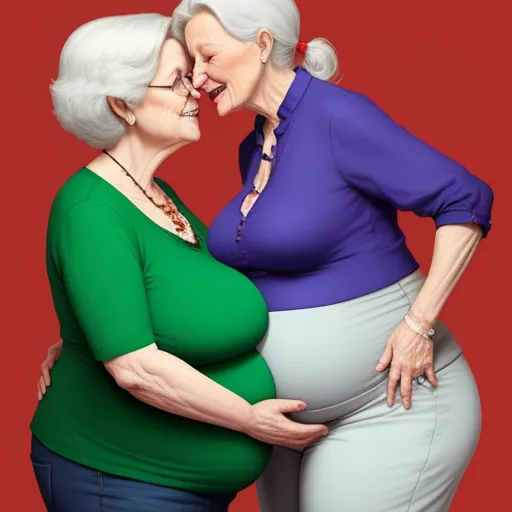 a woman is hugging her pregnant mother's belly with her hand on her hip and the other hand on her hip, by Fernando Botero