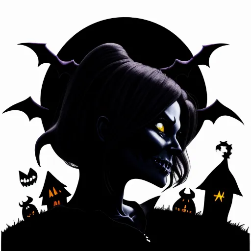 ai image generator text - a woman with a bat on her head and a house with bats on it and a full moon behind her, by Genndy Tartakovsky