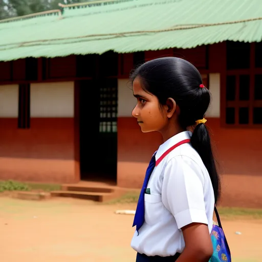 ai generate image - a girl in a school uniform is standing outside a building with a green roof and a green roof top, by Henriett Seth F.