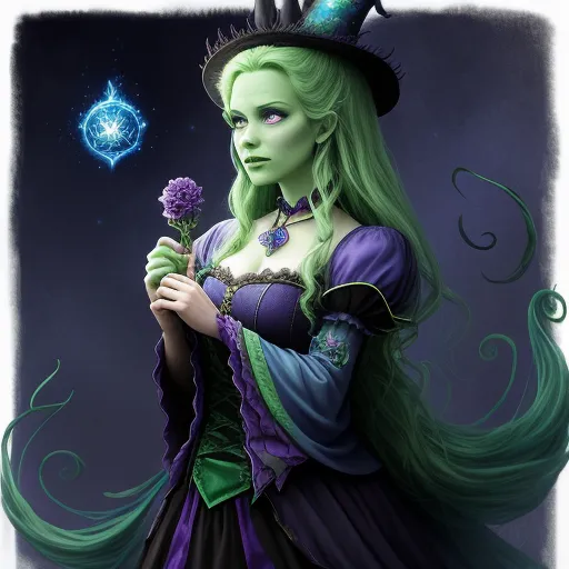 free ai image generator from text - a woman in a purple dress holding a flower and a star in the sky behind her head is a blue diamond, by Daniela Uhlig