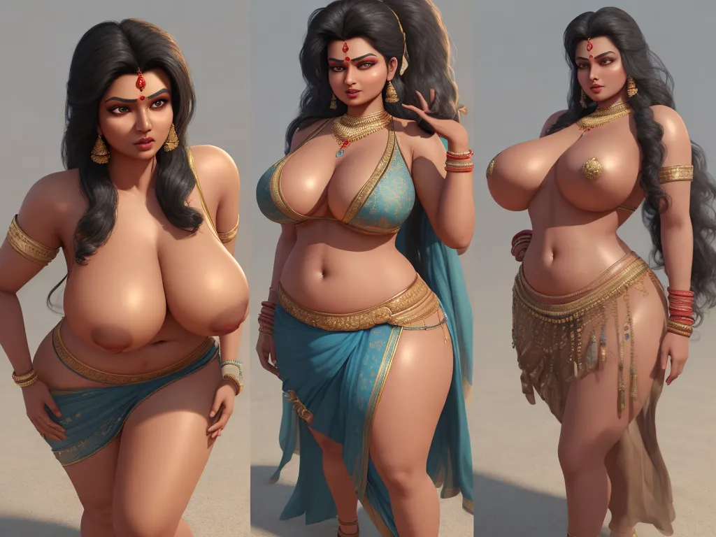 ai created images - a woman in a bikini and a skirt with a big breast and a big breast, posing for a picture, by Toei Animations